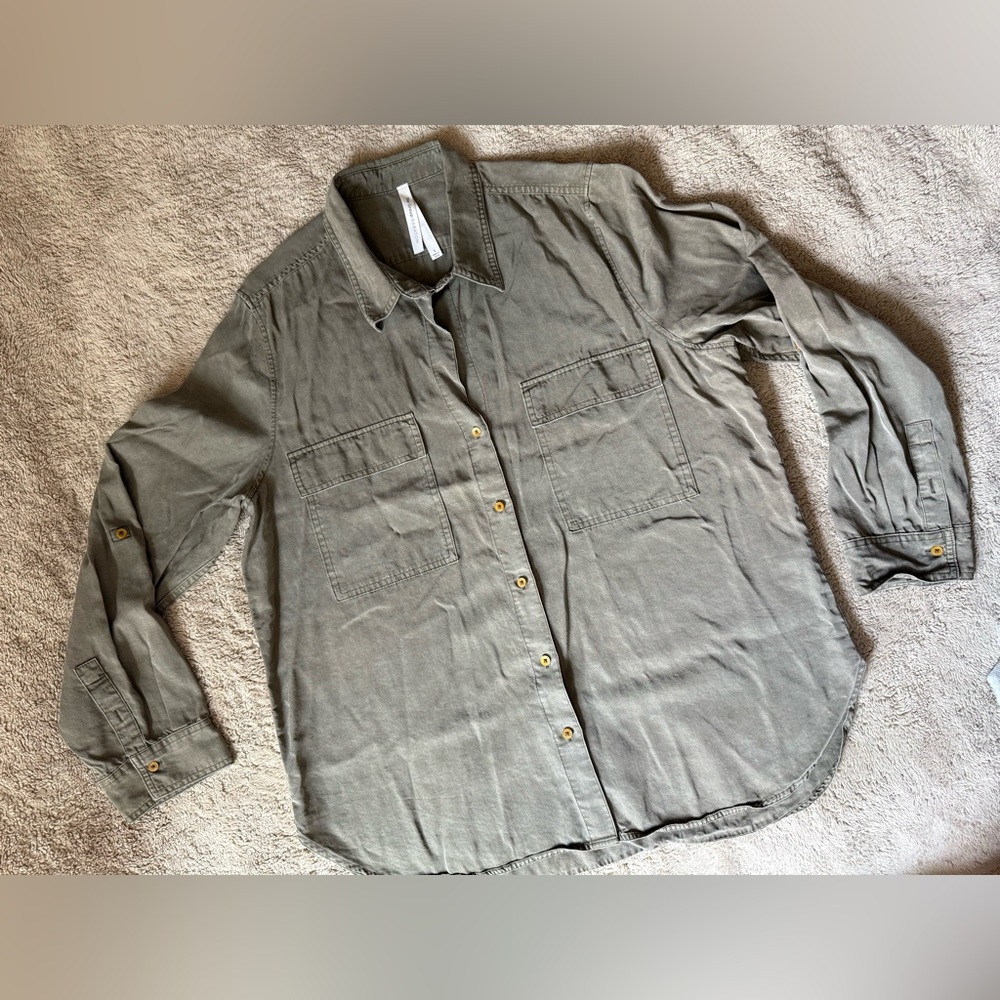 Babaton Olive Green Button-Front Utility Shirt